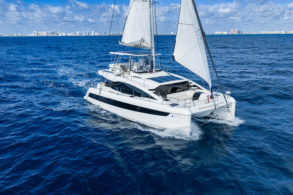 Aquila 50 Sail catamaran sailing with sails raised